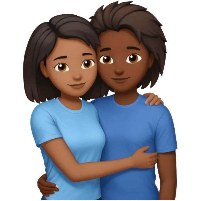 Black lesbian couple with one dark skin masculine with short hair low cute fade with a t shirt and one feminine with long hair in a blouse hugging  emoji