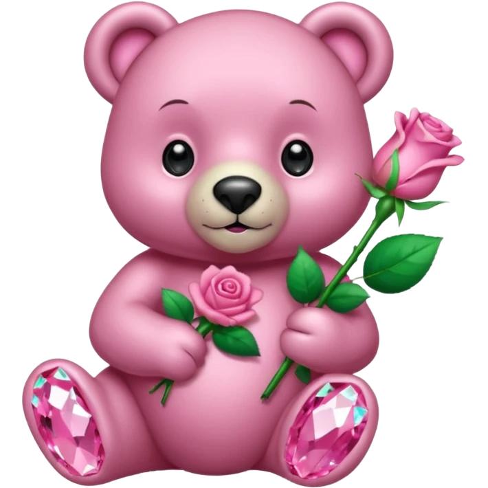 pink diamond bear holding a pink rose emoji