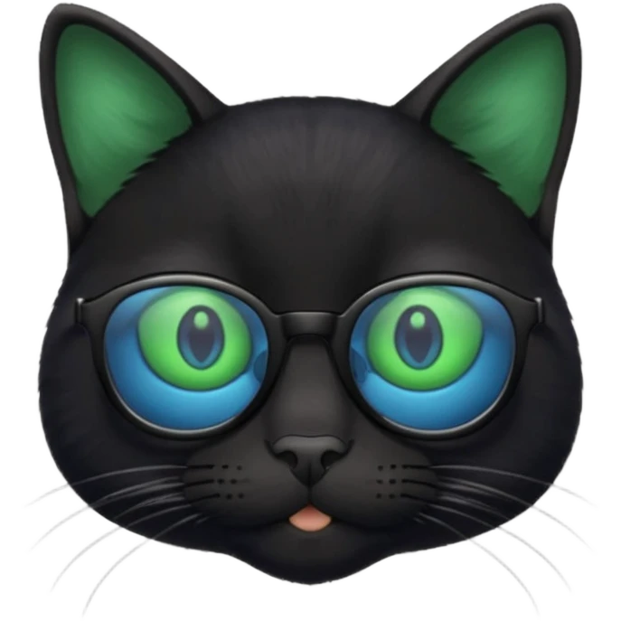 smart black cat in blue glasses emoji