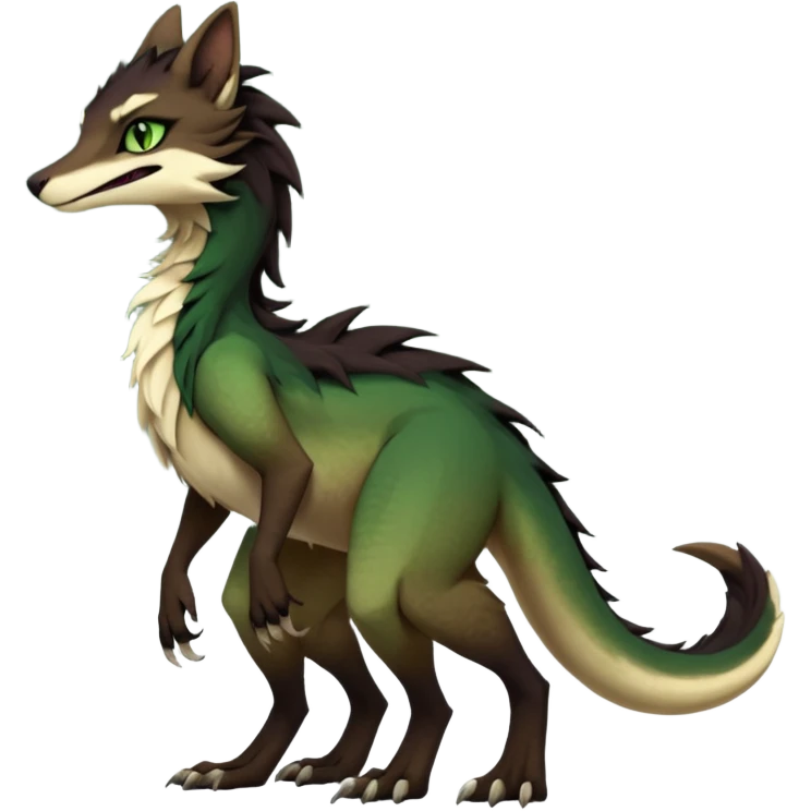 Brown and beige badass elegant wild beautiful natural cute badass epic exotic anthro modern furry 2-legged sergal-vernid-creature, full body, dark-brown-black-gradient pretty hair, with a long tufted tail, green eyes, aesthetic, art by LiLaiRa, art by art by Falvie emoji
