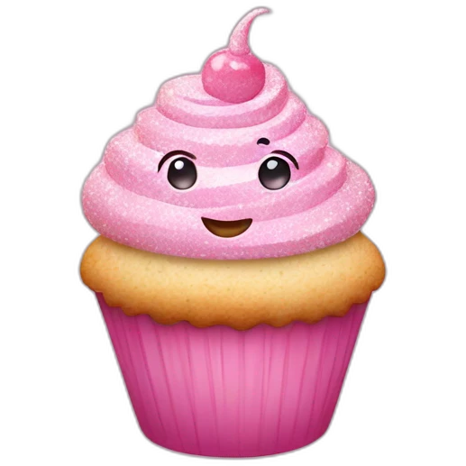 Happy light pink glittery cupcake emoji