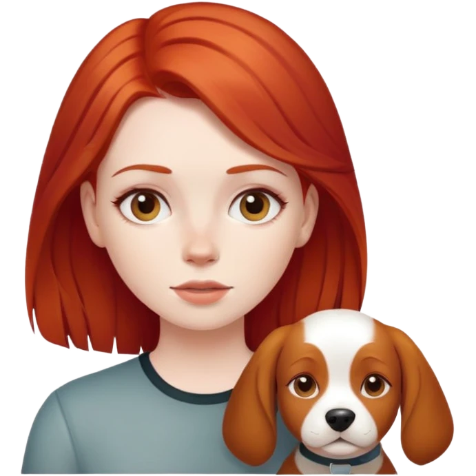 Девушка с рыжими волосами и собакой emoji