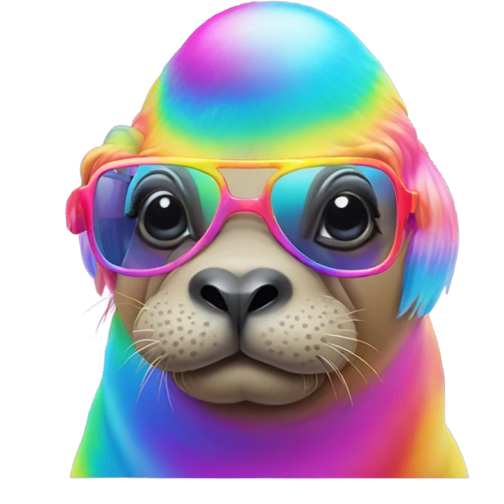 Lisa Frank Walrus wearing rainbow cloud glasses emoji