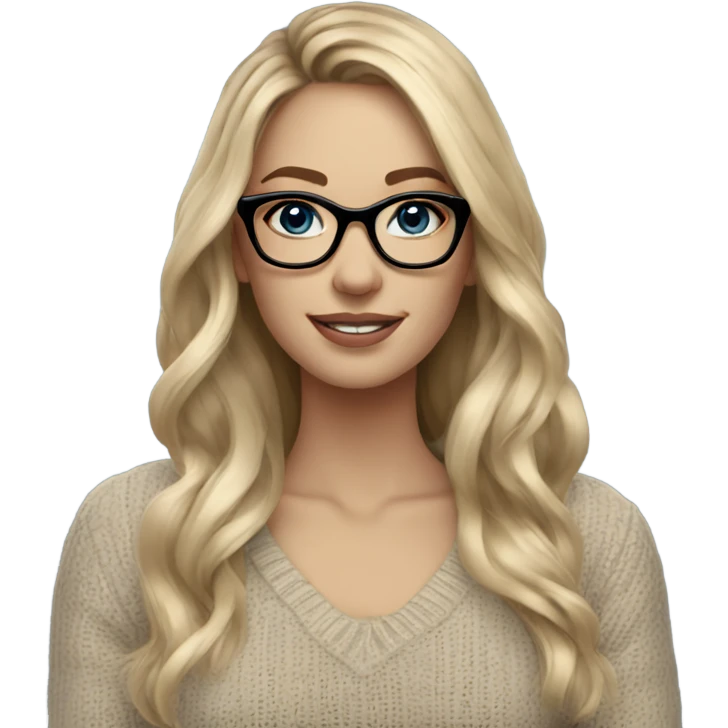 Blonde balayage long hair women blue eyes  beige sweater wearing black glasses  emoji