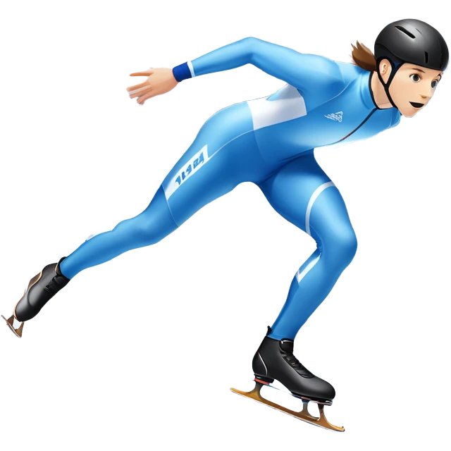 An icon showing a speed skater in a dynamic pose racing along a glossy ice track. The background features a clear blue sky, stadium stands with spectators, and snowy surroundings. Transparent background captures the speed, focus, and energy of professional speed skating. emoji