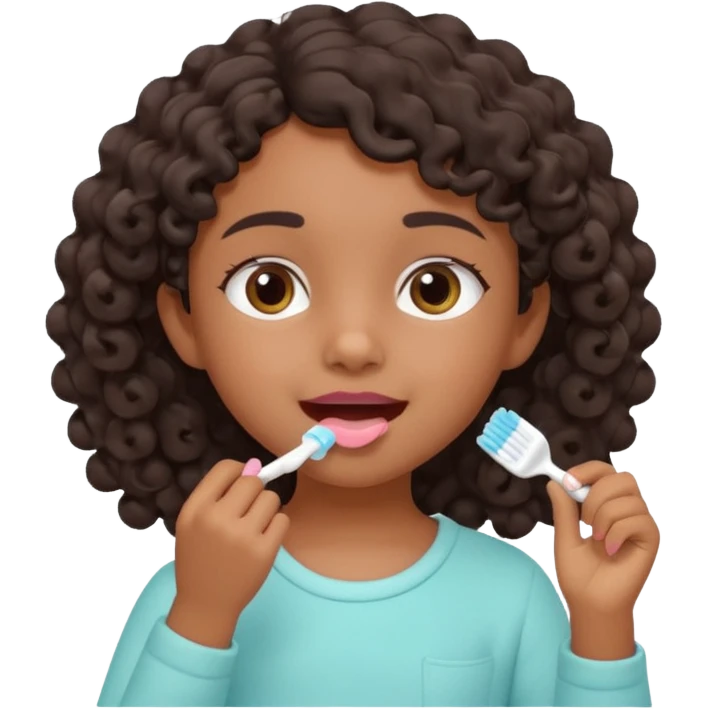 little brown girl brushing her teeth, pastel portrait, bright nourishing morning atmosphere, soft focus, isometric 3d plush emoji