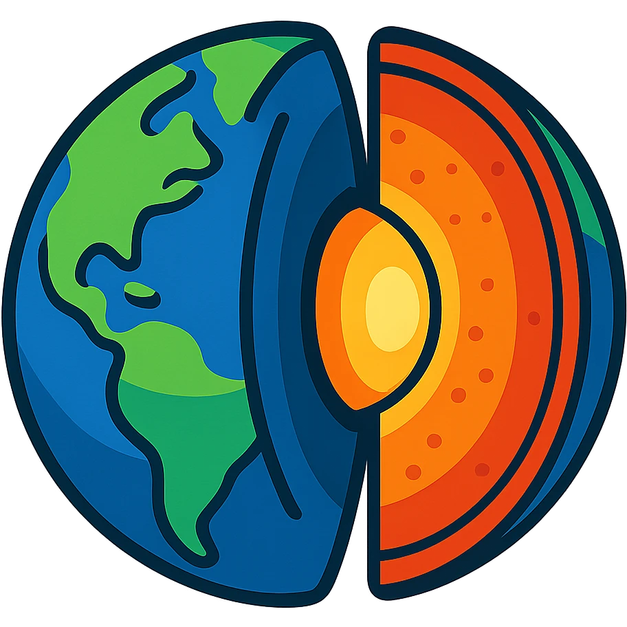 Image of the Earth with a quarter of it separated and molten layers within it visible emoji
