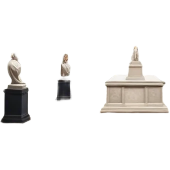 An icon featuring an elegant art gallery with classic paintings hanging on the walls, and sculptures displayed on pedestals. Visitors admire the exhibits, capturing the essence of culture, history, and art. Set against a transparent background. emoji