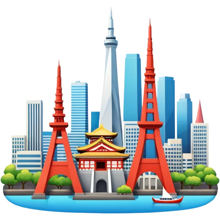 create a new city scape using Tokyo and San Francisco monuments  emoji
