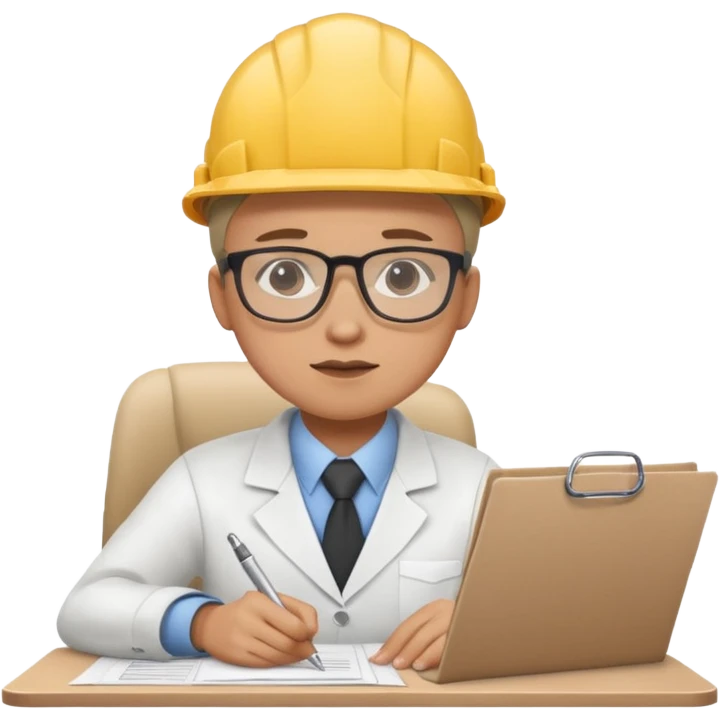 The occupational safety specialist is sitting at the paperwork emoji