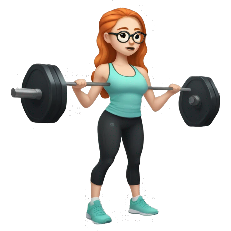 Ginger hair girl with eyeglasses and ver aesthetic gym outfit lifting weights  emoji