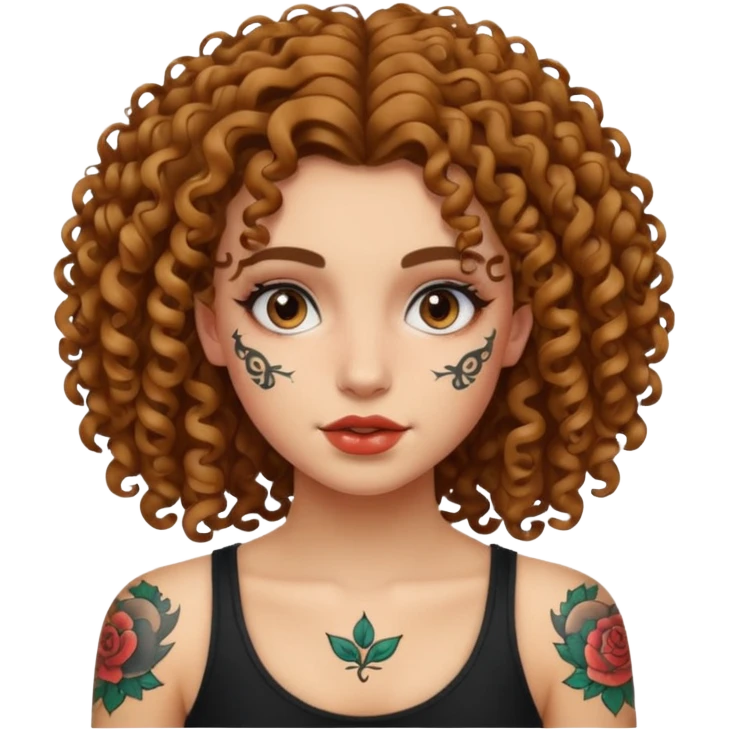 curley hair tattoo girl, full on face. emoji