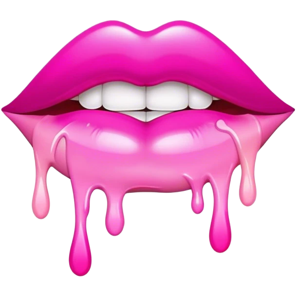 hot pink ombre glossy lips with white paint dripping off emoji