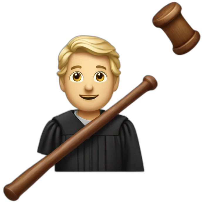 male judge holding a small woodden hammer emoji
