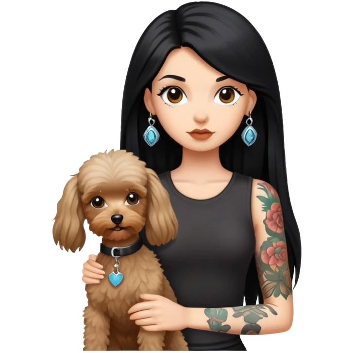 girl with long black  straight hair and tattoos and a  white Yorkshire and a brown poodle emoji