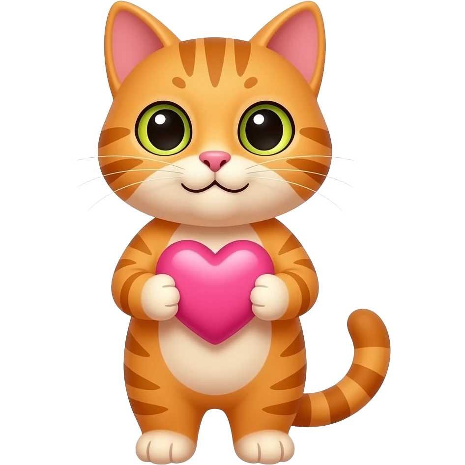 рыжий кот с сердечком розовым в лапках emoji