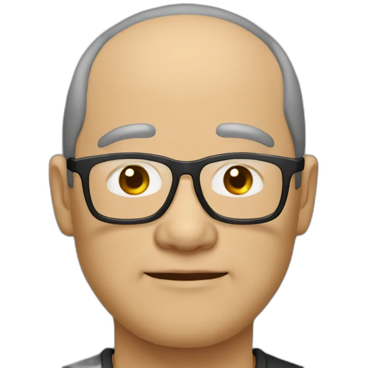 fifty year old small-flat-head-Chinese-man with eyeglasses wearing black-hoodle emoji