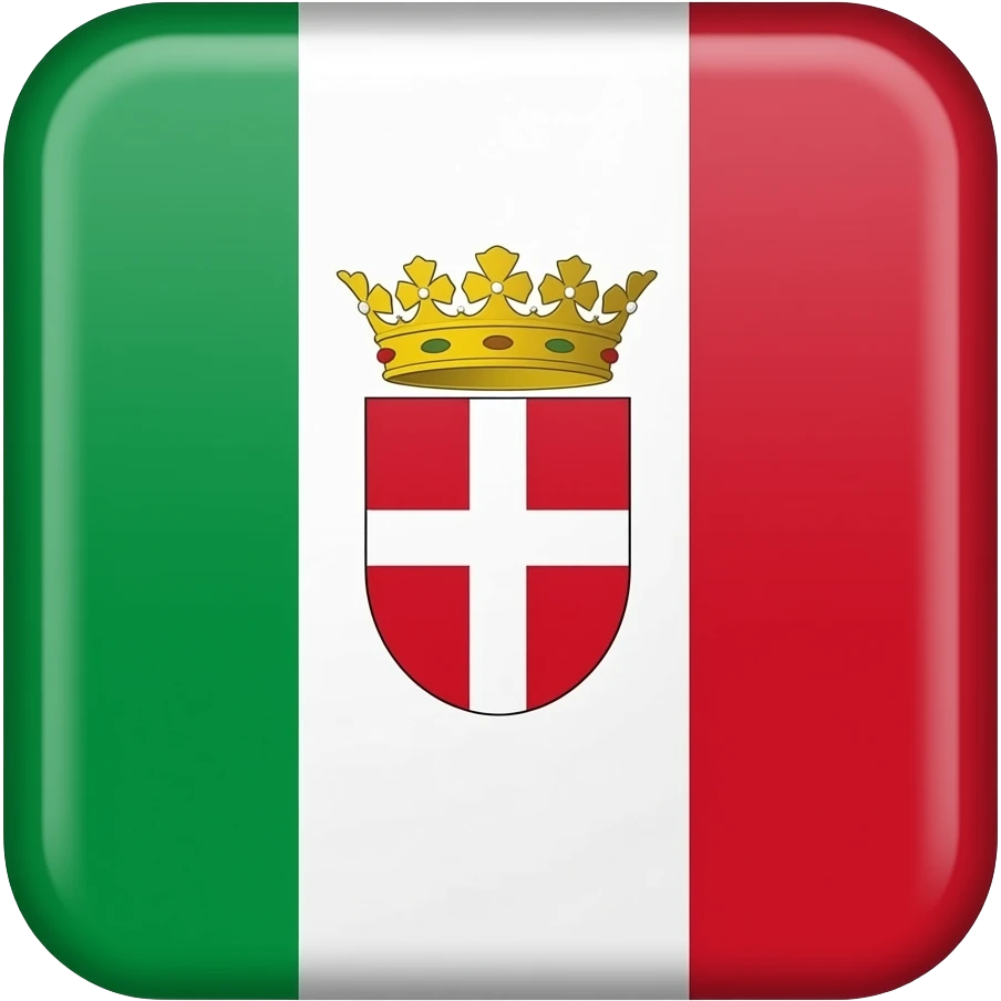 The flag of the Kingdom of Italy (1861–1946) was a vertical tricolor of green, white, and red, with the Savoy coat of arms (a white cross on a red shield) centered on the white stripe. A royal crown often topped the shield for official and military versions. emoji