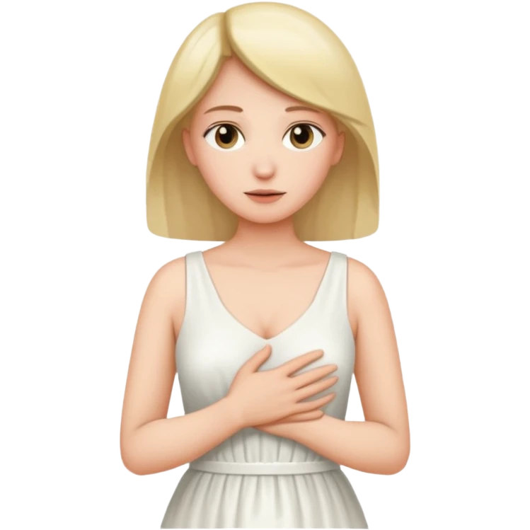 the woman holds one hand on her chest and the other on her stomach emoji