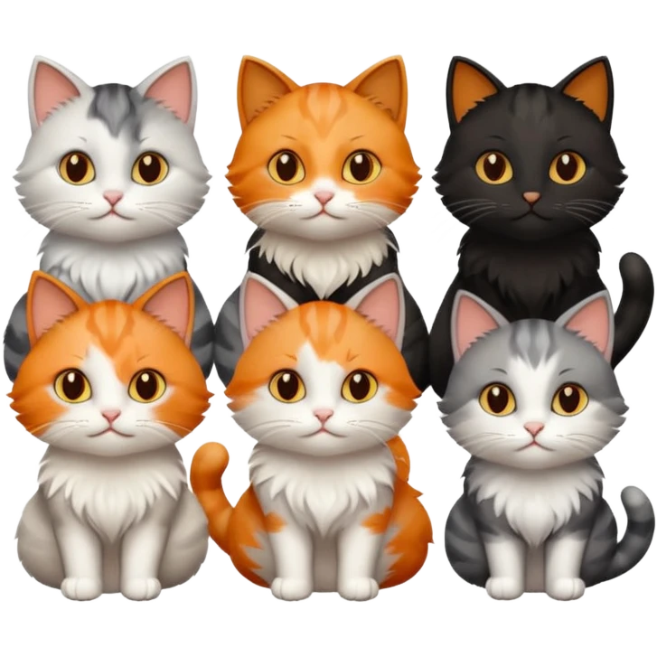 6 cats with different natural coloured coats emoji