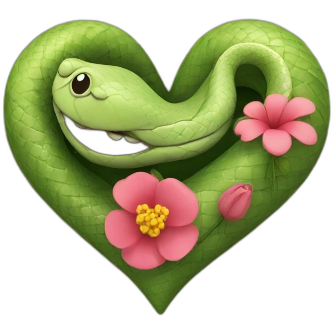 Romantic heart with a snake and a flower rapped around it emoji