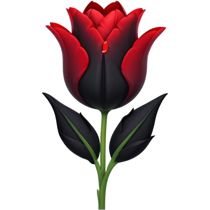 single goth tulip with black petals and heart-shaped tag emoji