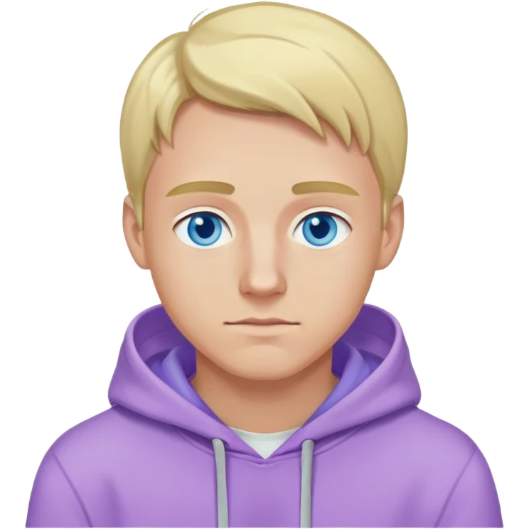 blonde man with blue eyes wearing a lilac hoodie emoji
