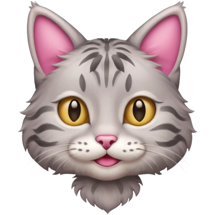 grey tabby cat: pink ears, fur, a little smile emoji