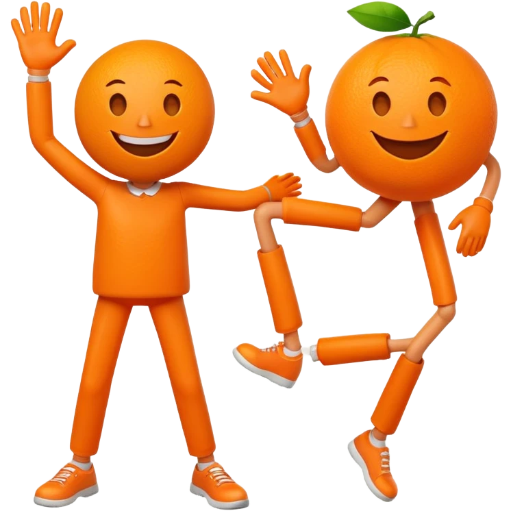 character, orange with face, legs and hands, 2d, flat illustration, smiling emoji