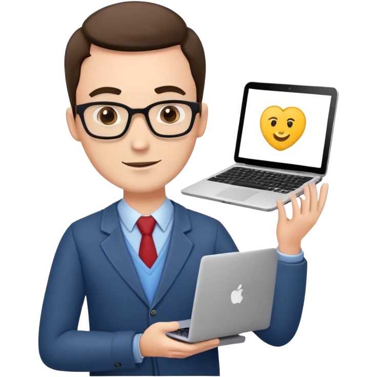 male teacher holding a laptop, teaching online emoji