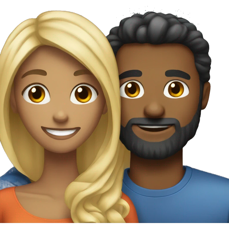 Black bearded man and blonde hair black woman happy together  emoji