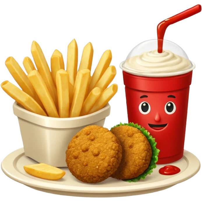 falafel and fries, with two containers with  red sauce and white sauce  emoji