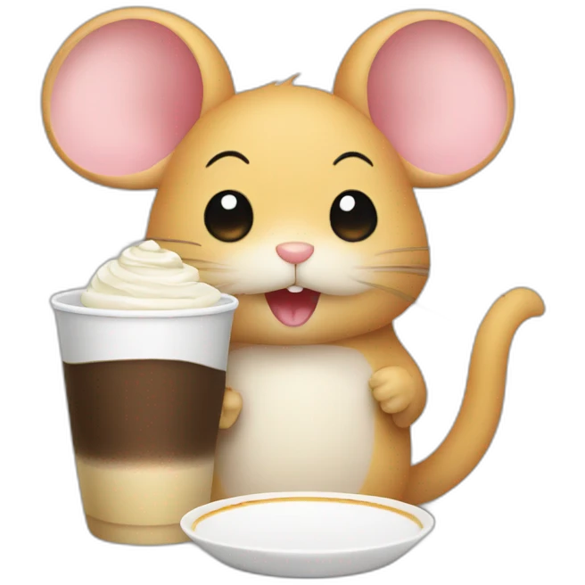 Mouse drink coffee eat suchi emoji