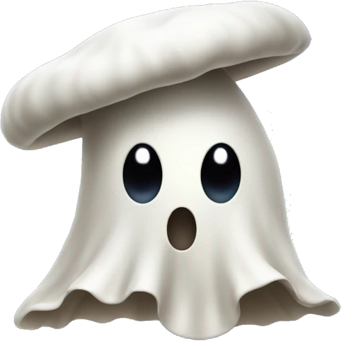 little ghost with a mushroom hat running emoji