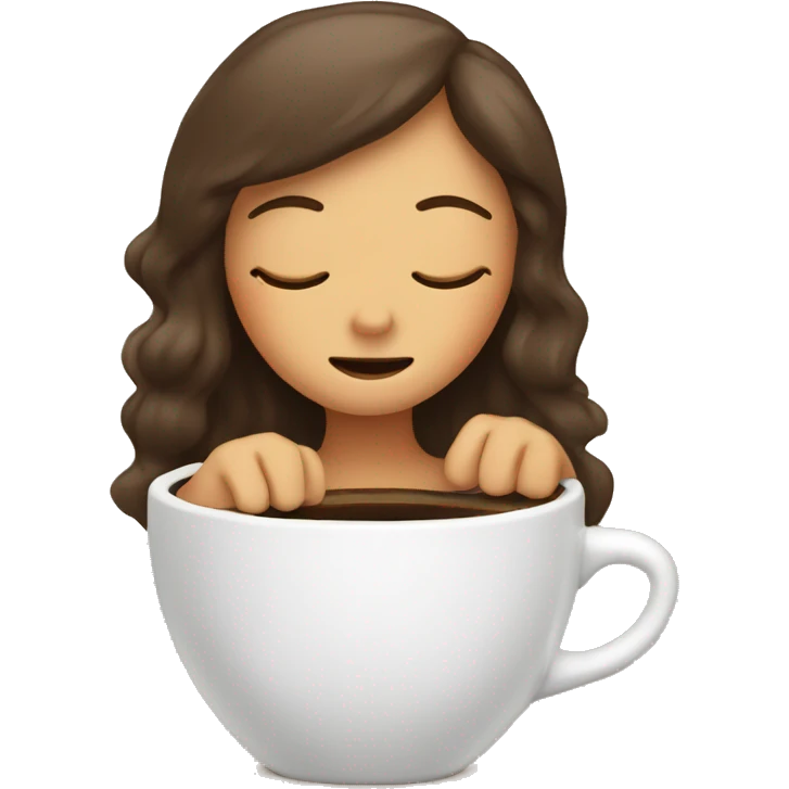 a girl is sleeping in a cup of coffee emoji