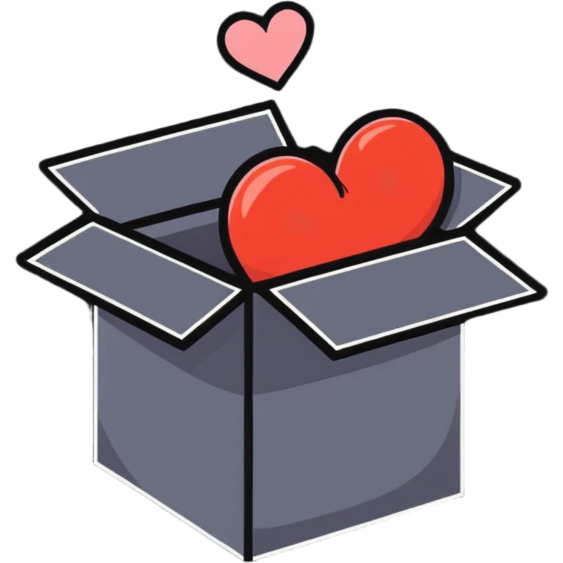 heart inside a box, cartoonish sticker style emoji