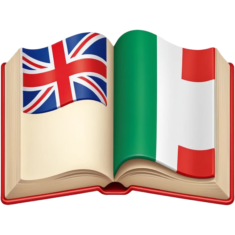 Italian to English dictionary book cover with Italian and English flags emoji