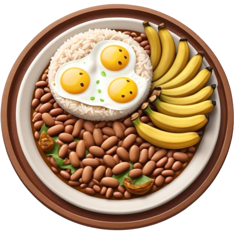 Cinematic Realistic Bandeja Paisa Dish Emoji, depicted as a hearty platter featuring beans, rice, meat, and plantains rendered with detailed textures and vibrant, robust lighting. emoji