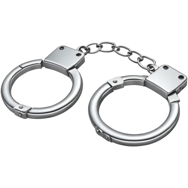 A pair of elegant handcuffs emoji made of silver chrome, smooth rounded design, glossy metallic reflections, luxury fetish aesthetic, minimal iOS emoji style, centered, clean white background emoji