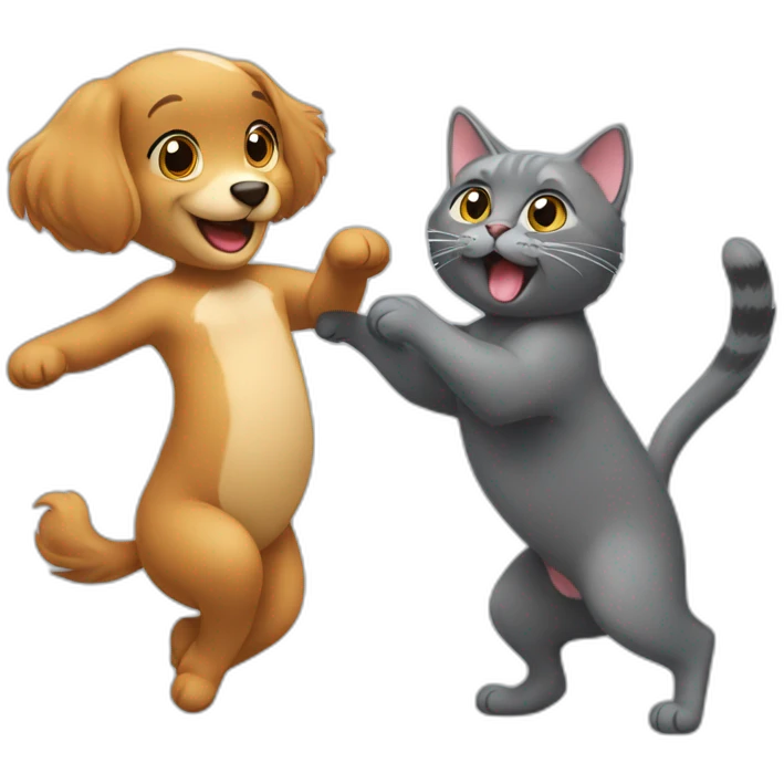 A cocker and a grey cat dancing emoji