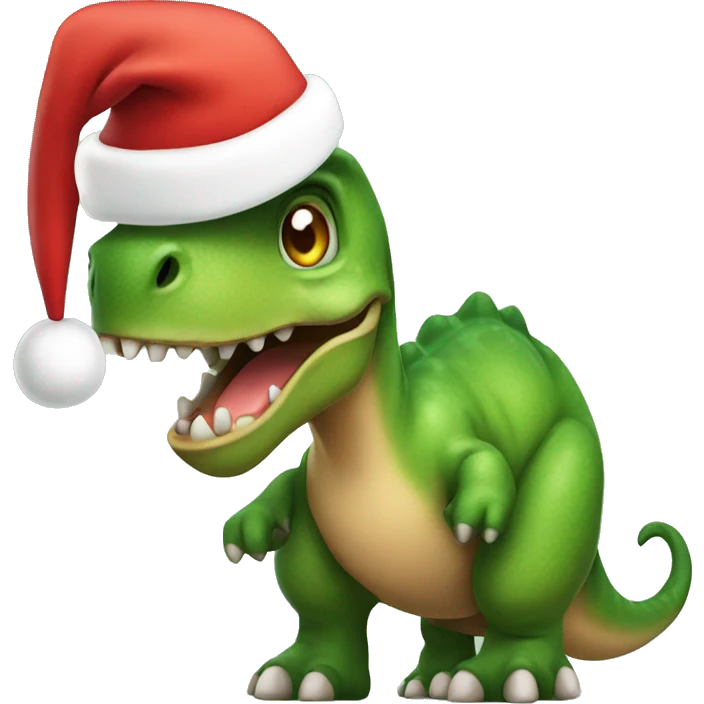 Dinosaur thinking with Santa hat emoji