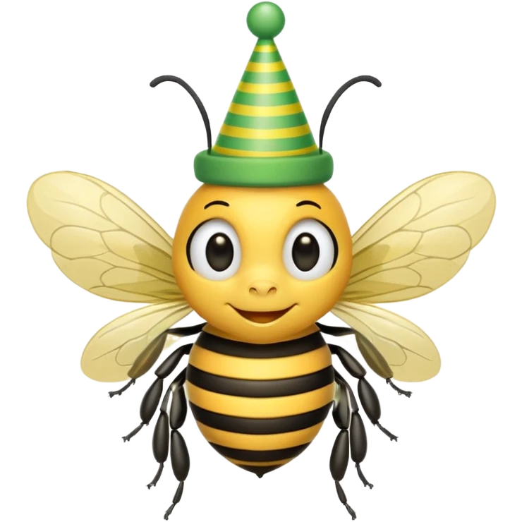 a Bee with green Birthday Hat, Happy bee with striped party hat emoji