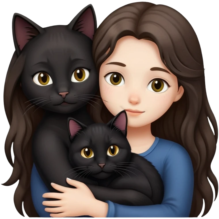 A long-haired girl hugs a black cat tightly emoji