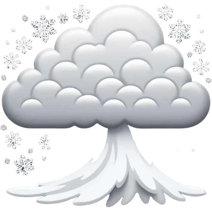 A powerful blizzard emoji icon: storm cloud with heavy swirling snow, strong wind lines, flying snowflakes, dynamic motion. White and gray tones, bold but simple shapes. emoji