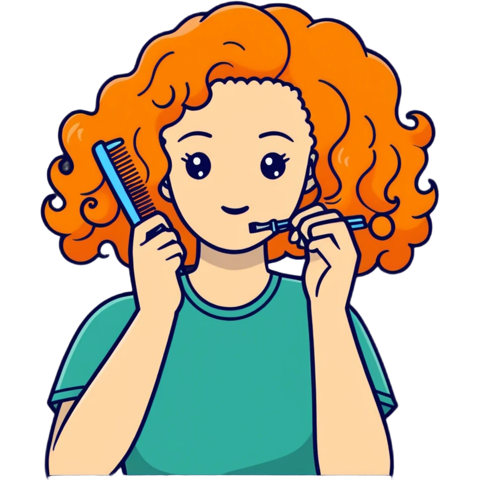 curly woman with orange hair combing her hair emoji