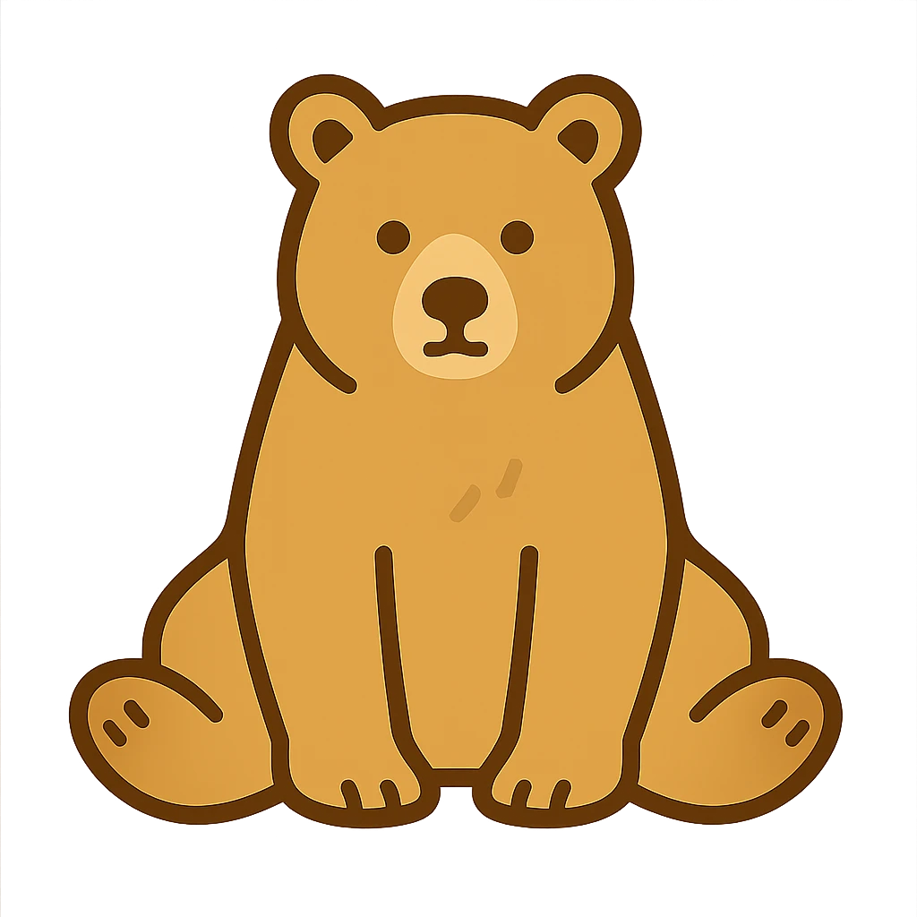 flat toon style blonde grizzly bear sitting, full body icon emoji
