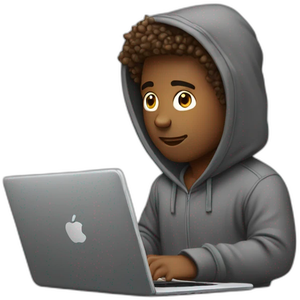 guy with hoodie typing infront of laptop with nice hairs no beard emoji