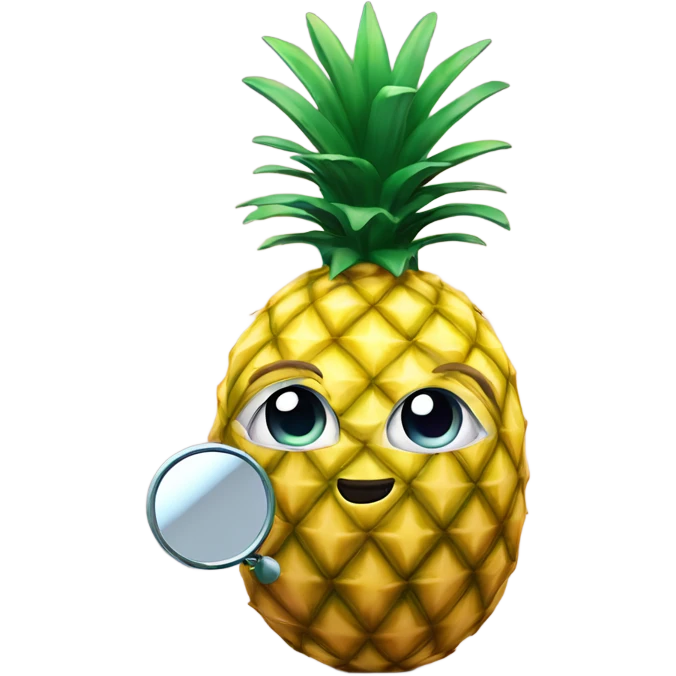 3D elegant pineapple🍍  with big shiny eyes 👀 pineapple holds mirror with its reflection 🪞🍍 emoji