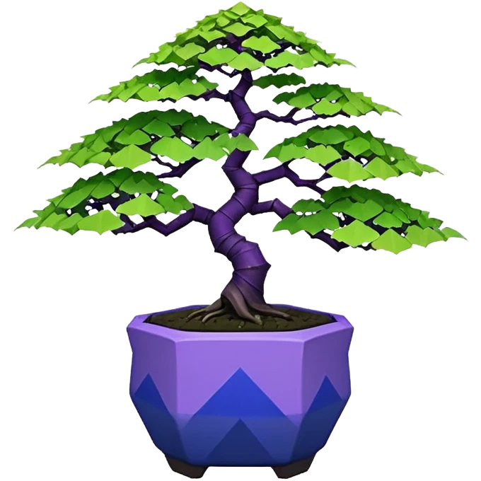  Earthenware small short squat cascading black green-violet bonsai purple maidenhair cobalt maple tree with triangular angular tiny-polygonal faceted asymmetrical originally shaped pot emoji
