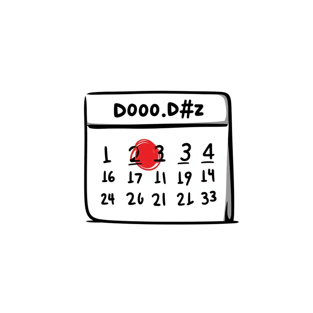 Hand-drawn calendar with important date circled in red emoji